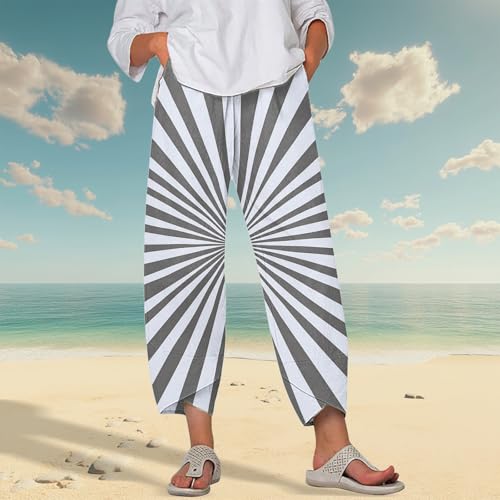Image of DMOYALA Linen Pants for Women Summer Casual Wide Leg Capri Pants Loose Fit Palazzo Pants Cropped Beach Pants with Pockets