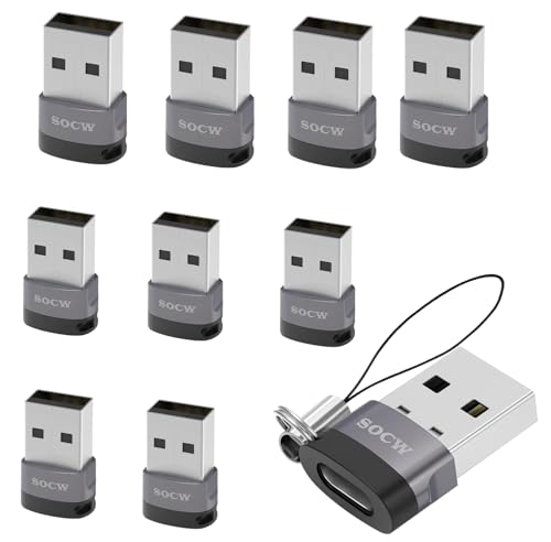 socw USB C Female to USB Male Adapter 2.0 (Grey, 10 Pack)