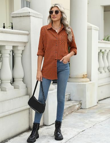 Zeagoo Long Sleeve Plaid Shirt for Women Button Down Shirts Buffalo Shackets Business Casual Blouses4