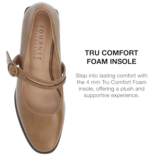 Journee Womens Mary Jane Outset Stacked Block Heel Buckle Strap Almond Toe Savvi Comfort Foam Pumps4
