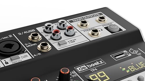 Image of Dabeatz Professional 4 Channel Mixer | XLR + TRS + 6.35MM Input Ports | USB MP3 & BT Support |Delay & Repeat FX | Stereo Output |48V Phantom Power | Stereo Control Room, Headphone, Aux, EFF,99 DSP