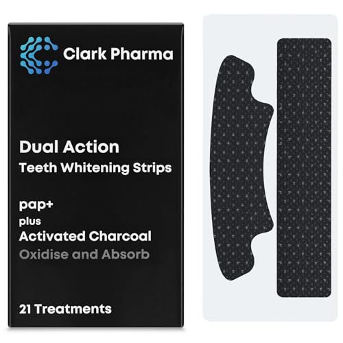 Dual Action Teeth Whitening Strips 21 Treatments | Non-Peroxide Formula (Pap+) Plus Activated Charcoal | Non-Sensitive Tooth Whitener Stain Remover Kit