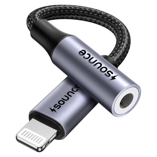 Image of Sounce Lightning to 3.5mm Audio Converter - DAC Chip, Braided Cable, Aluminum Housing, Supports Mic & Stereo Sound for Multi-Device Compatibility