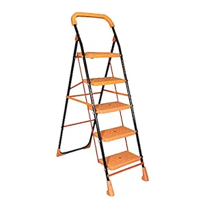 PARASNATH Kohinoor 5 Step Folding Alloy Steel Ladder with Wide Steps- 5.3 Ft Made in India (Orange)