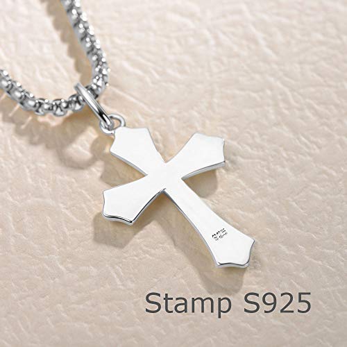Fancime Gold Plated 925 Sterling Silver Edgy Gothic Cross Pendant Necklace With 4Mm Figaro Solid Curb Link Chain Gifts For Him Men, 24-Inch #TOP3