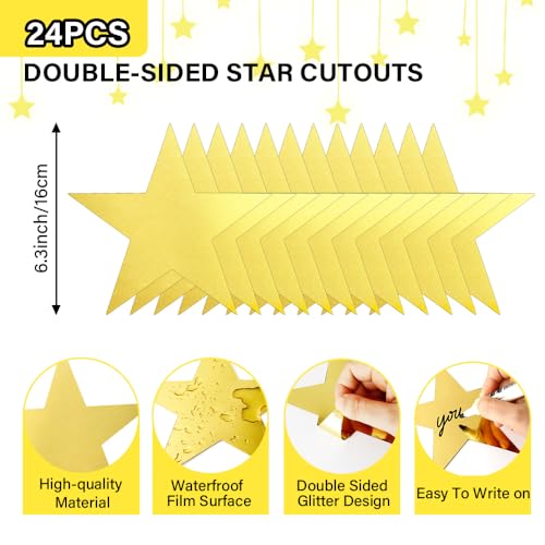 Image of Star Cutouts, 24PCS Gold Star Cutouts, Double Printed Paper Stars, 6 Inch Cardboard Star Cutouts, Glitter Stars Decorations for Christmas Wedding Movie Night Classroom Wall Party Supplies