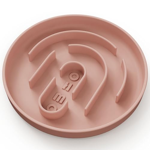 OHMO Slow Feeder Cat Bowl, Silicone Anti-Choking Dog & Pet Bowl, No Suction Cup, Slows Down Eating for Small Pets (S-Infinite, Coral)