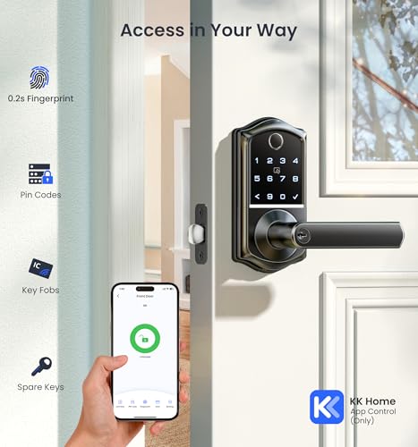 Veise VE019 Fingerprint Smart Lever Lock - APP Control, Keypad Door Lock with Handle, Keyless Entry for Front Door and Bedroom, Electronic Digital Knob, Remote Grant, IP55 Weatherproof, Matte Black thumbnail 3
