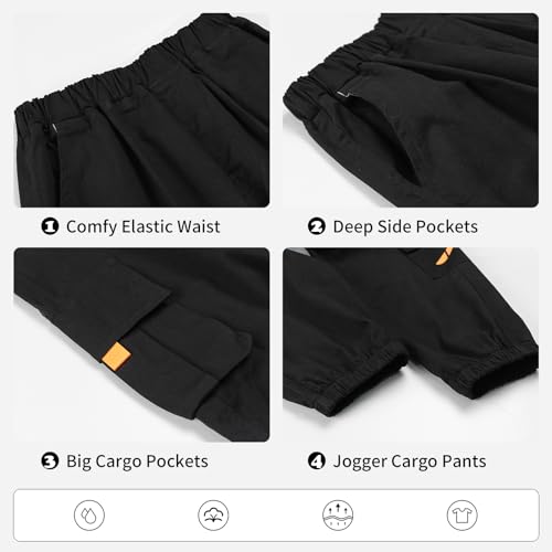Rolanko Boys' Cargo Pants Casual Kids Joggers Elastic Waist Outdoor Hiking Baggy Trousers 4-14 Years4