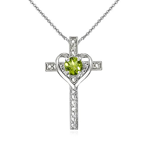 B. BRILLIANT Sterling Silver Peridot Heart Cross Pendant Necklace for for Women
