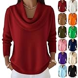 Suéter de invierno para mujer con cuello drapeado, suéter de punto suelto para mujer, suéter de manga larga de color sólido, cómodo y transpirable, punto térmico acanalado, casual, ligero, azul marino