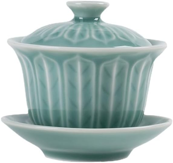 Handmade Longquan Celadon Gaiwan Fallen Leaves Tea Terrine Lid Bowl Gift Box