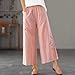 AQAYL Embroidered Capris for Women Cotton Linen Wide Leg Pants Plus Size Summer Capri Pants Elastic Waist Beach Pants Pink