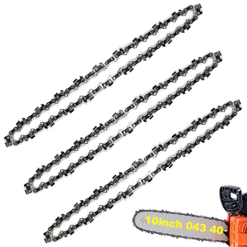 3 Pack 10 Inch Chainsaw Chain .043 Gauge 40 Drive Links 3/8 Pitch Replacement Chains Compatible with Ryobi Echo CS-271 PPF-225 Homelite WORX WG322