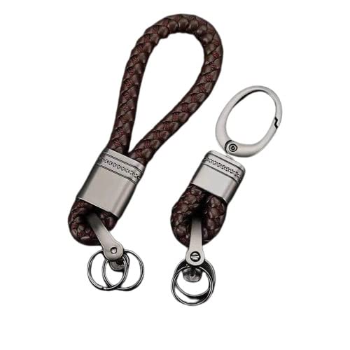 Contacts 2 Pcs Brown Braided Keychain Leather Strap Keyring Accessories PU Rope Hook Keyring with Zinc Alloy (Pack of 2)