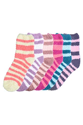 Image of Stanzino 6 PAIRS WOMEN COZY FUZZY NON SKID STRIPES SUPER SOFT WINTER SLIPPER SOCKS 9-11