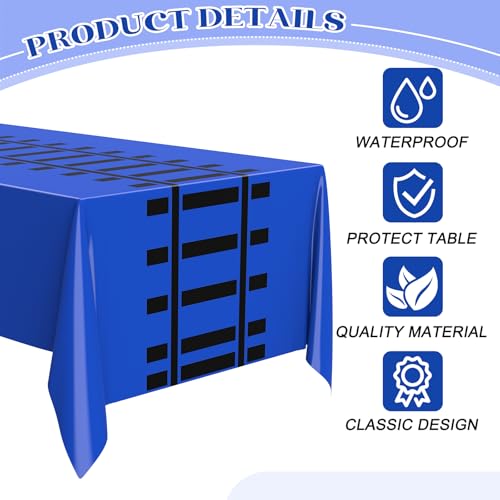 Image of Teenyyou 3 Pcs Train Party Decorations Railroad Track Tablecloths Express Train Birthday Party Supplies 54 x 108 Inch Plastic Table Covers for Railroad Track Western (Blue)