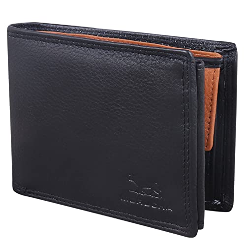 MORUCHA Black Tan Wallet For Mens | Genuine Soft Nappa Leather RFID BLOCKING | Multi Card Capacity Stylish Wallet Purse | Designed For Up To 7 Cards, 3 ID, Coins And Cash | Gift Boxed | M-60