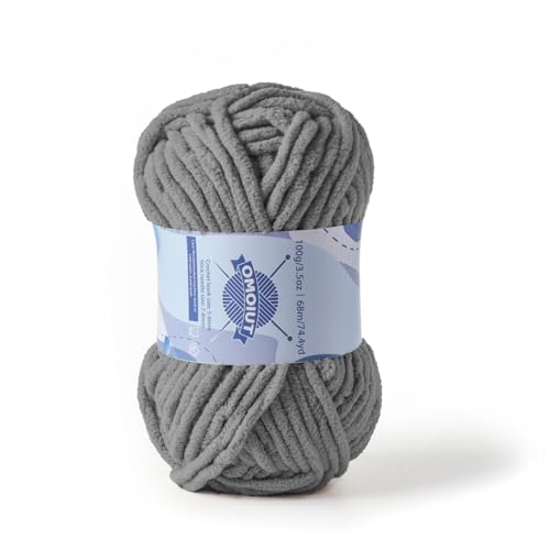 Image of Chunky Chenille Yarn for Crocheting, Baby Yarn for Crocheting Soft Blankets, Bulky Yarns for Crochet Amigurumi, 100g (74.3yds) Fluffy Velvet Yarns for Hand Knitting (Dark Gray)