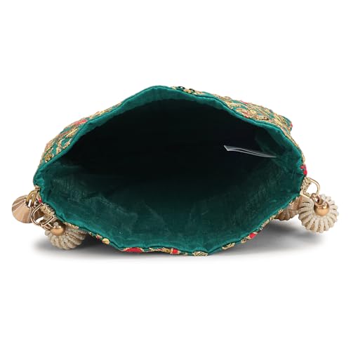 Image of LONGING TO BUY Indian Embroidered Pearl Potli Bag For Women, Sequence Design with Tassel, Wedding Potli Bags