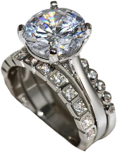 925 Sterling Silver Diamond Ring Electroplated True Gold Zircon Diamond Ring Women's Wedding Ring Set 3 Combination Ring Mosang Stone Three Piece Set Size 8