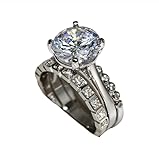 925 Sterling Silver Diamond Ring Electroplated True Gold Zircon Diamond Ring Women's Wedding Ring Set 3 Combination Ring Mosang Stone Three Piece Set Size 10