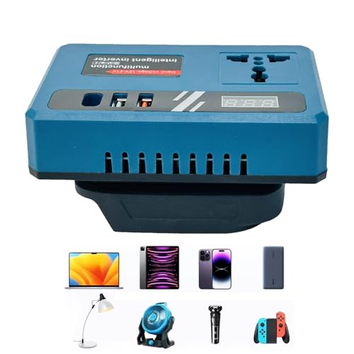 DC al inversor AC, inversor de potencia al aire libre,Battery Inverter Convertidor de alimentación DC 18V-21V a 220V CA | 2 puertos USB y 1 tipo C, adaptador de cargador rápido inteligente para hogar,