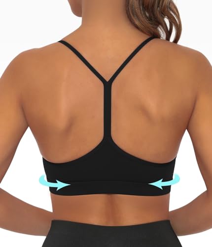 Image of Comper Y Back Sports Bra for Women Low Impact Racerback Workout Bras Sexy Thin Straps Yoga Bras with Removable Pads