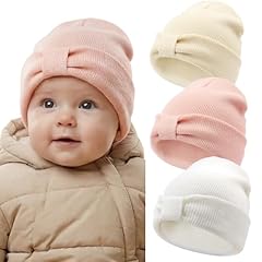3 Pack Knit Bow Hat: White, Pink, Beige
