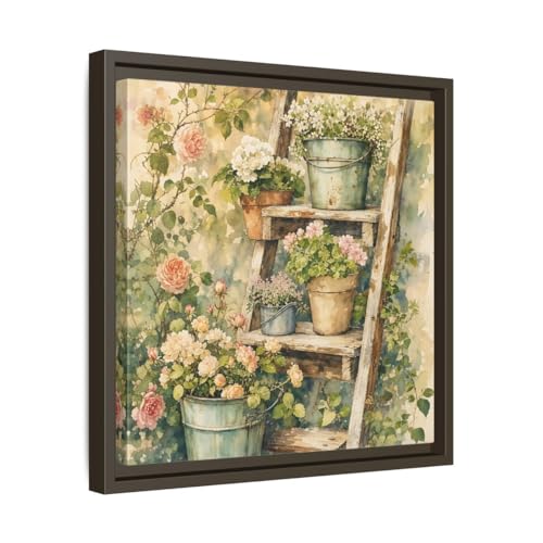Tableau aquarelle échelle rétro de 35x35 cm pour décoration murale de salon