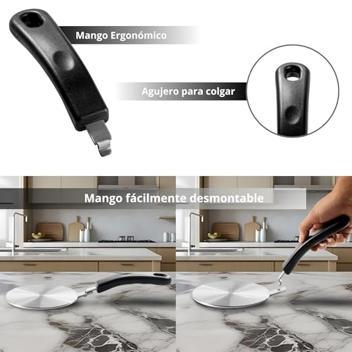 Miniatura 6 de Nahana Adaptador De Inducción Universal 14 Cm Con Mango Desmontable Disco Difusor De Calor En Acero Inoxidable Para Cocinas De Inducción, Gas Y Vitrocerámicas - Plata