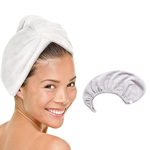 MICRODRY - Ultra-Absorbent Hair Towel Wrap for Long Hair or Short Hair, Quick-Drying Microfiber Hair Towels, Machine-Washable Hair Care Anti Frizz Hair Products, One Size Fits All, 1 Piece, White