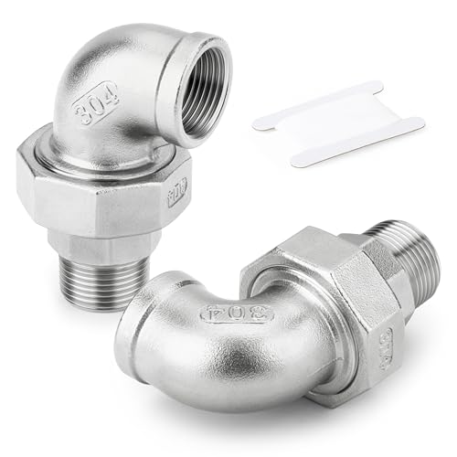 TAISHER 2PCS 304 Stainless Steel 90 Degree Elbow Union, 1" NPT Female x 1" NPT Male Cast Pipe Fitting