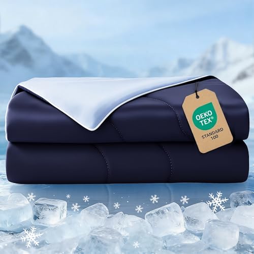 Exclusivo Mezcla Cooling Comforters Queen Size Navy Lightweight Cooling Blanket for Hot Sleepers Soft Breathable Summer Cold Blankets for Night Sweats 90x90