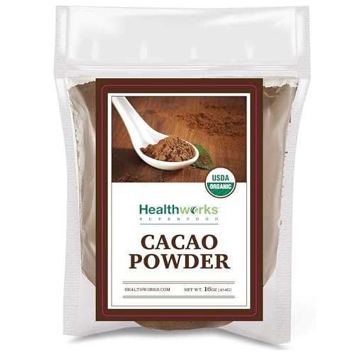 Image of Healthworks Superfoods Organic Cacao Powder - 16 Oz / 1 Lb - Cocoa Chocolate Substitute - Rich Chocolate Flavour - Sugar-Free, Keto, Vegan & Non-GMO - Peruvian Bean /Nut Origin - Antioxidant Superfood