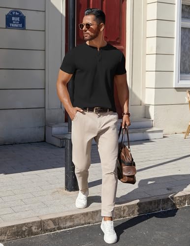 COOFANDY Mens Cotton Henley T-Shirts Short Sleeve Button Casual Basic Tees Work Shirts with Split Side4