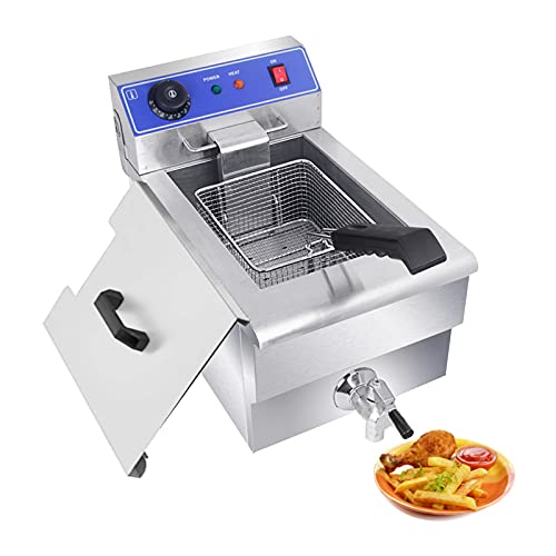 Heihe Freidora eléctrica de 10 l con Cesta y Tapa, freidora Profesional de Acero Inoxidable, para Uso Comercial y doméstico