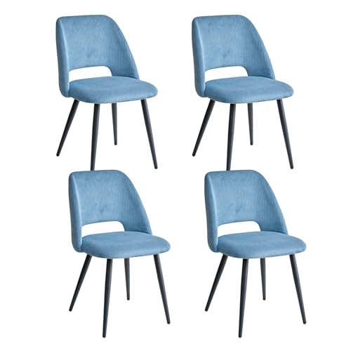 JZGORC 4er-Set Esszimmerstuhl, Küchenstuhl mit Cordstreifen, Gepolsterter Stuhl mit Hohlrückendesign, Geeignet für Esszimmer, Wohnzimmer, Küche, Schlafzimmer – Blau