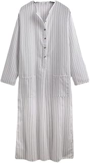 Roupas Islâmicas Masculinas Listras Cor Sólida Decote em V com Bolsos Dubai Kaftan Jubba Islami Roupas Étnicas (Color : White, Size : L)