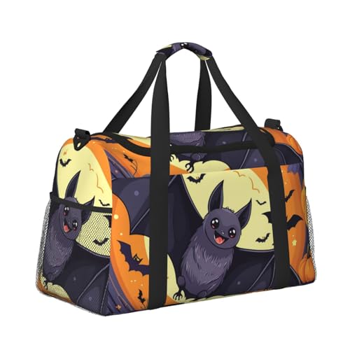 Halloween bat Print Travel Duffle Bag - Foldable Personal Item Travel Bag for Women & Men,Carry-On Convertible Crossbody Tote Bags with Adjustable Shoulder Strap & Pockets 13x10.2x19.7 in3