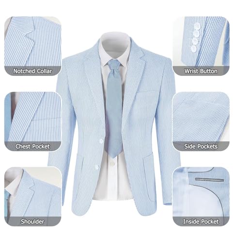 Seersucker Slim Suits for Men Formal Casul Summer Beach Wedding Grooms 2 Piece Blazer Pants Party Striped Suit Sets3