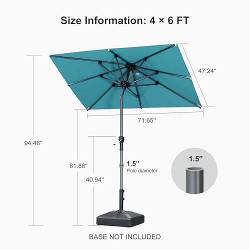 Image of PURPLE LEAF Patio Market Umbrella 6' x 4' Rectangle Tilt Turquoise Blue