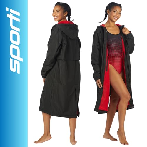 Image of Sporti Unisex Swim Parka with Comfort Plush Fleece Lining, Multi Pocket Zipper - Water Resistant Swim Coats for Women & Men