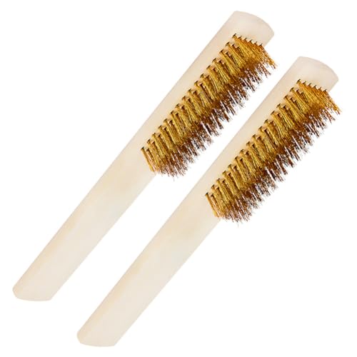 Image of Wire Brush,Stainless Steel Wire Scratch Brush for Cleaning Rust with 8.3 inch inch Long Curved Beechwood Handle