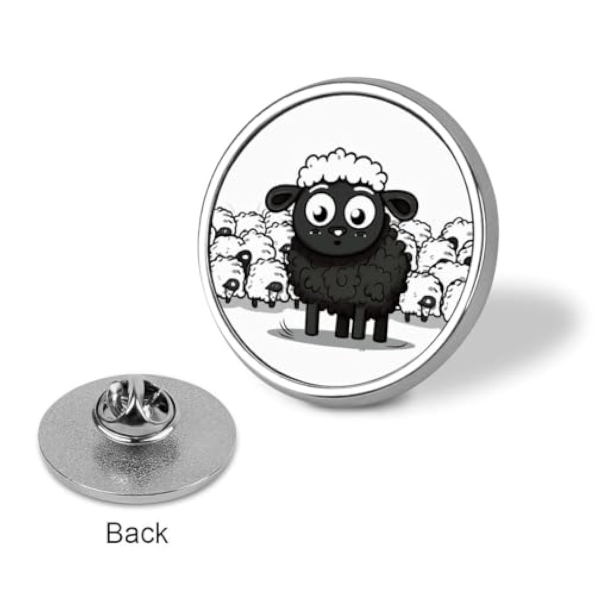 Cartoon Black White Sheep Brooch, Cute Lapel Pin Gift