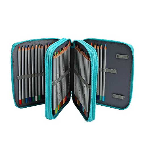 Image of 72 Slots Pencil Case Organizer w /Removal Handle Strap | 3-Layer Zipped Pencils Box Large for Colored Pencils Watercolor Pencils for Office and Travel for Artist