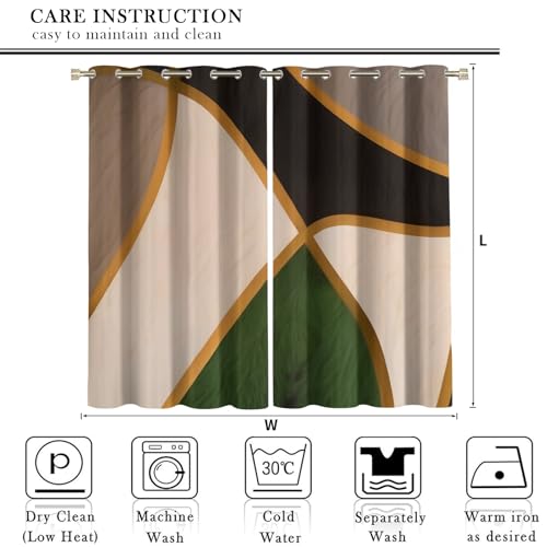 Rideaux rétro géométrie marron vert or thermique chambre enfant 150x270cm