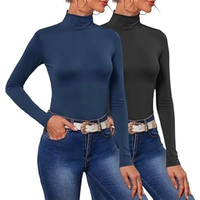 POPZONE 2 Pack Women's Turtleneck Long Slee...