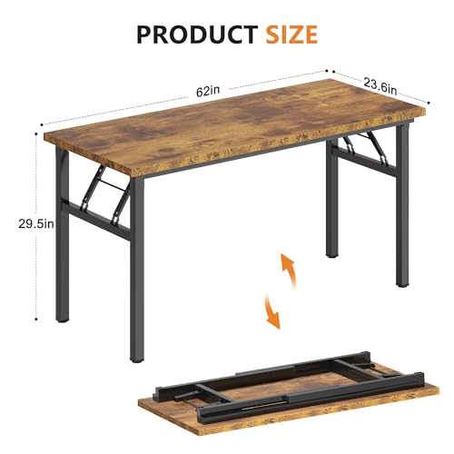Image of DlandHome 62 Inch Large Folding Computer Desk, Fully Assembled, Retro
