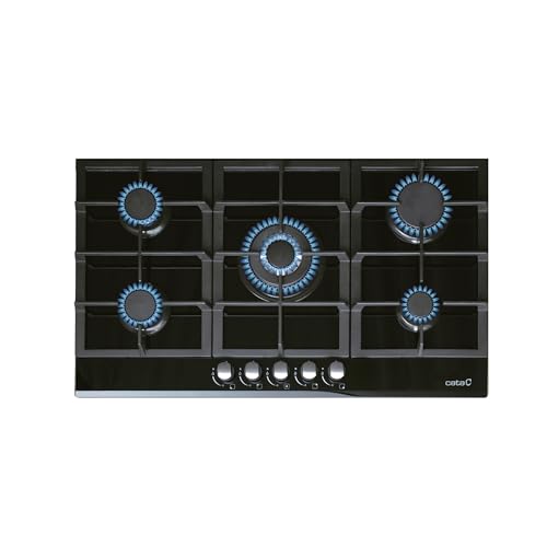 Cata Encimera Placa Gas LCI 9041 BK 5 Quemadores Gas Encendido Electrónico Parrillas Hierro Fundido Preparada Gas Natural Ancho 87 cm Gran Potencia 11kW Inyectores Incluidos Color Negro